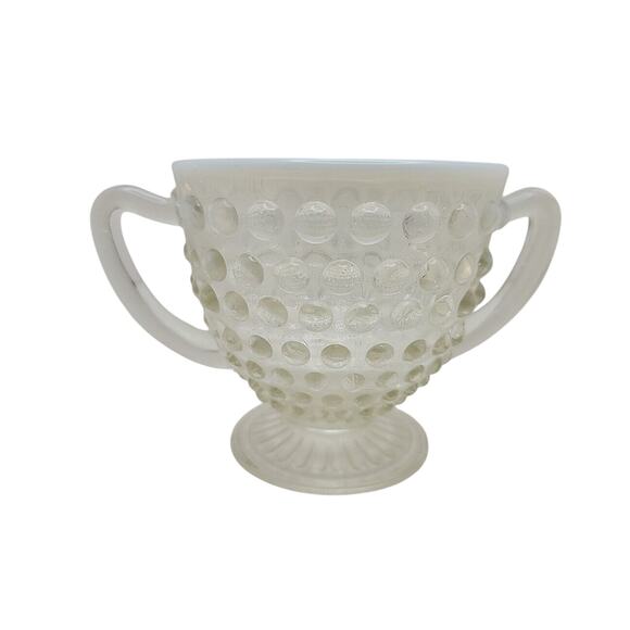 Opalescent Clear White Trim Hobnail Vintage MCM Sugar Bowl 3.25 inches - Picture 3 of 7